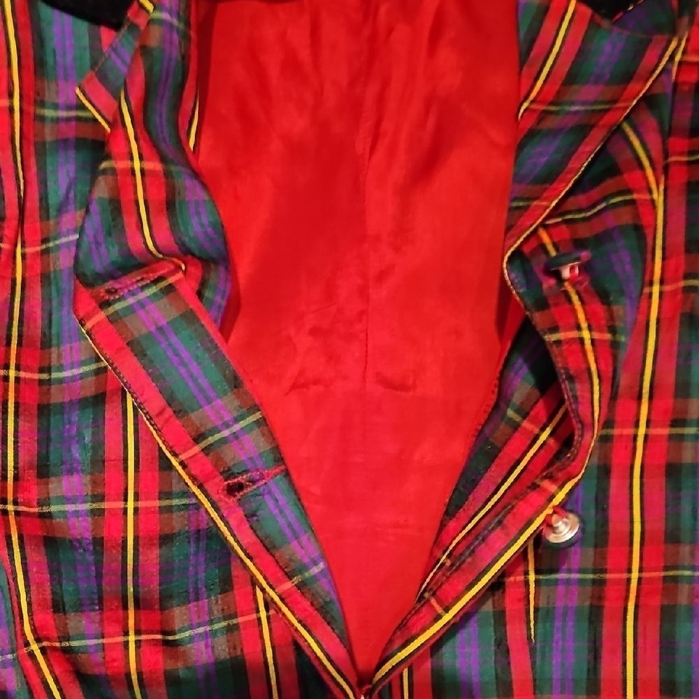 Vintage Red, Black, Green, Yellow, Purple Plaid Vest, Sz L, Velvet Collar, EUC! - Picture 11 of 11